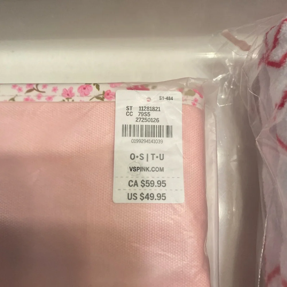 PINK Victoria's Secret Light Pink Tote with Floral Embroidery &  Towel